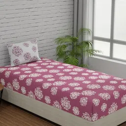 Huesland Comfort Mauve & White Printed 144 TC Cotton Single Bedsheet & 1 Pillow Cover-image-34