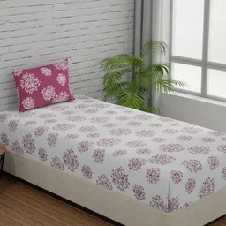 Huesland Comfort White & Pink Floral 144 TC Cotton Single Bedsheet With 1 Pillow Cover-picture-27