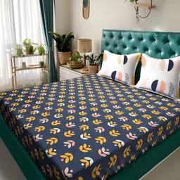 KLOTTHE Blue & Yellow Floral 300TC Double King Bedsheet With 2 Pillow Covers-image-74