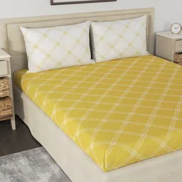 Huesland Yellow & White Geometric 186 TC Cotton Queen Bedsheet With 2 Pillow Covers-picture-35