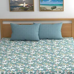 UrbanArts Sea Green & White Floral King Bedsheet with 2 Pillow Covers-picture-10