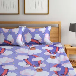 KLOTTHE Violet & Pink Printed 300 TC Double King Bedsheet With 2 Pillow Covers image 2