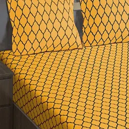 Trance Home Linen Dori Warm Grey Mustard 200 TC King Fitted Bedsheet with 2 Pillow Covers image 2