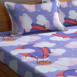 KLOTTHE Violet & Pink Printed 300 TC Double King Bedsheet With 2 Pillow Covers image 3