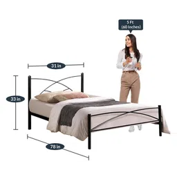 furniturekraft Berlin Metal Single Size Bed in Black Colour image 2