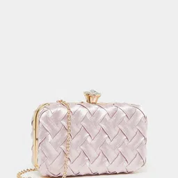 Styli Pink Crisscross Braided Clutch Bag with Chain Strap image 1