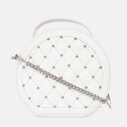 Bagsy Malone White Embellished PU Half Moon Sling Bag-picture-16