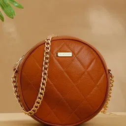 Teakwood Leathers Textured Leather Half Moon Sling Bag with Quilted-picture-11