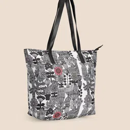 DressBerry White & Black Floral Printed Shopper Tote Bag image 2
