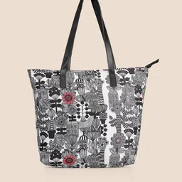 DressBerry White & Black Floral Printed Shopper Tote Bag image 3