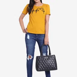Black Spade Textured Pu Structured Handheld Bag with Quilted image 2