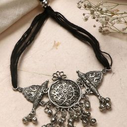 TEEJH Oxidised Silver-Plated & Black Amrita Choker Necklace-picture-33