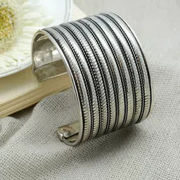 TEEJH Women Seema Oxidised Silver-Plated Cuff Bracelet-picture-51