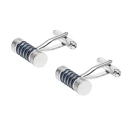 bodha Silver-Toned & Navy Blue Cylinder Cufflink image 4