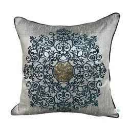 TARA- Sparkling Homes Silver-Toned & Blue Set of 2 Embroidered Square Cushion Covers image 2