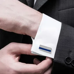 bodha Silver-Toned & Navy Blue Quirky Stylish Cufflink image 3