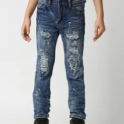 WAIMEA Boys Blue Comfort Slim Fit Highly Distressed Heavy Fade Stretchable Jeans-picture-12