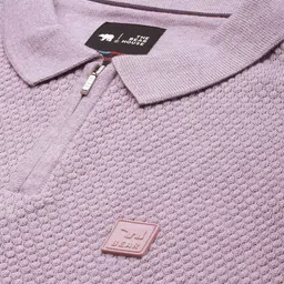 THE BEAR HOUSE Ardor Edition Men Lavender Self Design Polo Collar Slim Fit T-shirt image 2