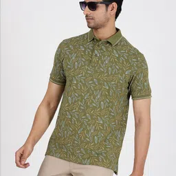 JADE BLUE Floral Printed Polo Collar Pure Cotton Slim Fit T-shirt-picture-53
