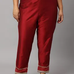 W Women Plus Size Red Slim Fit Trousers-picture-17