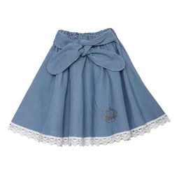 StyleStone Girls Blue Solid Denim Knee-Length Flared Skirt-picture-32