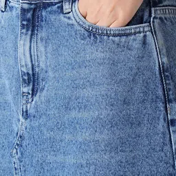 Globus Front Slit Fringed A-Line Maxi Denim Skirt image 5