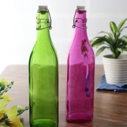 cdi Assorted 1 Ltr Green & Pink Glass (Set of 2) Bottle image 1