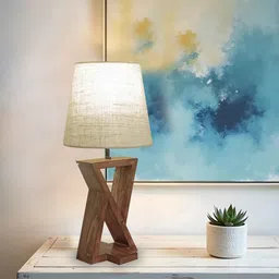 symplify Chloe Brown Wooden Table Lamp with White Jute Lampshade image 4