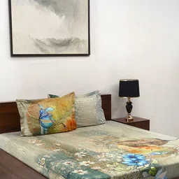 BOMBAY DYEING Fantasque Grey Floral Printed Cotton180 TC King Bedsheet Set 2.74 x 2.74 m-picture-35