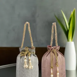 Kuber Industries Set of 2 Textured Embroidered Metallic Shining Potli-picture-40