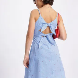 DressBerry Youthful Charm Striped Ditsy Print Pleated A-line Dress with Styled Back-picture-15