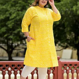 Lee Moda Plus Size Leheriya Printed Band Collar Cotton A-Line Kurta image 2