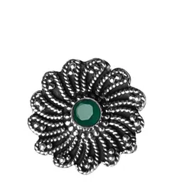 Abhooshan 92.5 Sterling Silver Oxidised Onyx Flower Stud Nosepin-image-2