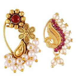 Vighnaharta Gold-Plated Pearls Stud Nosepin-picture-11
