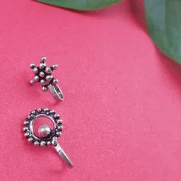 FIROZA Set Of 2 Oxidized Silver-Toned Septum Nosepin-picture-10