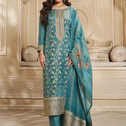 Seerat Round Neck Long Sleeves Ethnic Motifs Straight Kurta with Trouser & Dupatta image 1