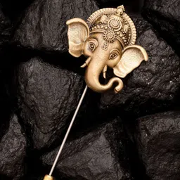 COSA NOSTRAA Men Gold Toned Ganapati Lapel Pin Brooch-picture-49