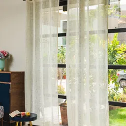 URBAN SPACE 2 Pieces Cream-Coloured Sheer Window Curtain image 1