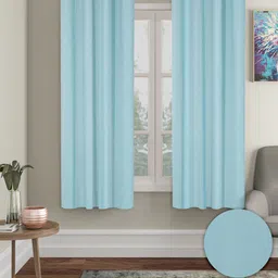 Aura Blue 2 Pieces Polyester Solid Blackout Window Curtain-picture-20