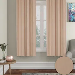 Aura Mustard 2 Pieces Polyester Solid Blackout Window Curtains-picture-6
