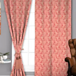 Parda Sansar Red & Peach Colored 2 Pieces Abstract Printed Room Darkening Window Curtains-image-58