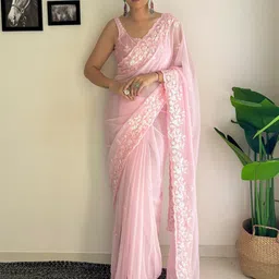 Anouk Floral Sequinned Pure Georgette Saree image 1