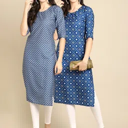7threads KALINI Women Pack of 2 Block Print Handloom Crepe Kurta image 1