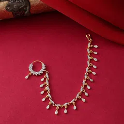 Yellow Chimes Gold-Plated Cubic Zirconia Chained Nosepin-picture-18