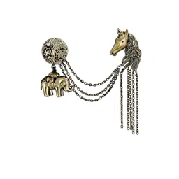 Mahi Alloy Baby Elephant & Horse Face  Floral Charm Brooch With Chain-image-1