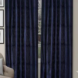 REYANSH DECOR Navy Blue Set of 2 Self Design Door Curtain-picture-32