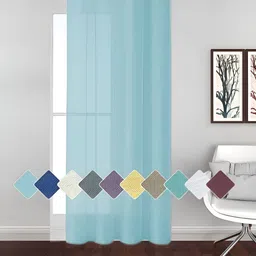 THE CONVERSION Turquoise Blue Linen With Slub Textured Sheer Long Door Curtain-image-15