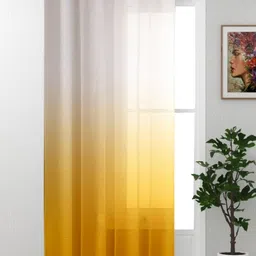 HOMADORN Yellow & White Sheer Long Door Curtain-picture-25