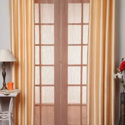 Homefab India Beige & White 3 Pieces Sheer Door Curtains image 1