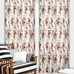 REYANSH DECOR Red & Off White 2 Pieces Floral Printed Long Door Curtains image 1